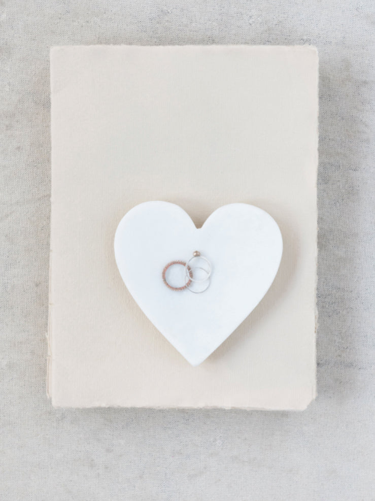 Marble Heart Shaped Dish, White 5”L 5”W