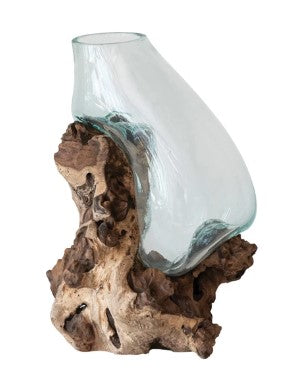 Recycled Glass Terrarium/Vase on Wood Base