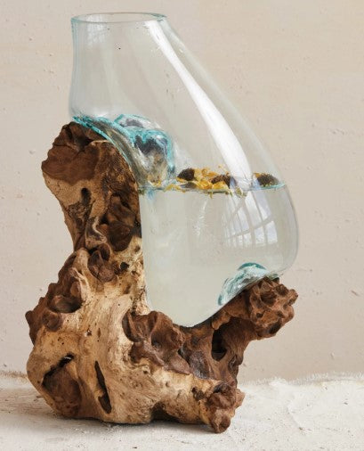 Recycled Glass Terrarium/Vase on Wood Base