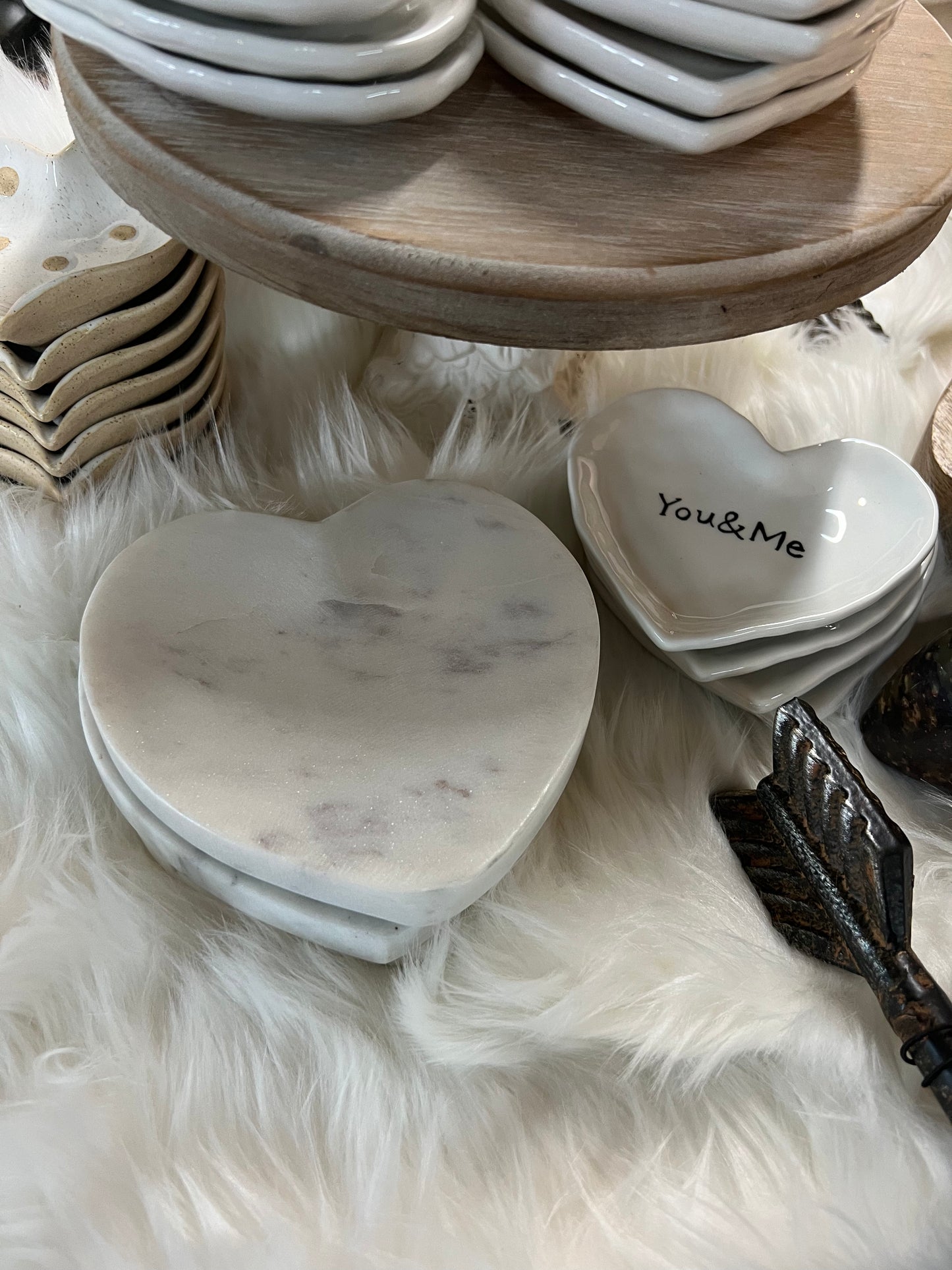 Marble Heart Shaped Dish, White 5”L 5”W
