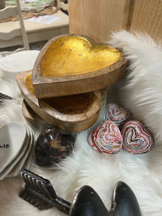 Decorative Mango Wood Heart Bowl 8” L 7.5” W
